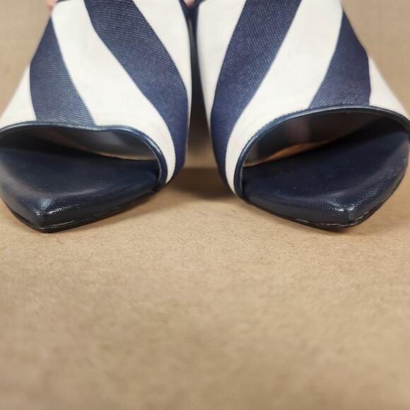 Paris Valtadoros Striped Mule Heels Women’s SZ 37 (US 6) Navy/White Block Heel - Picture 6 of 13
